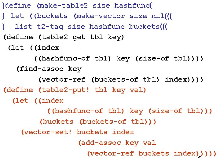 )define (make-table 2 size hashfunc( ) let ((buckets (make-vector size nil((( ) list t