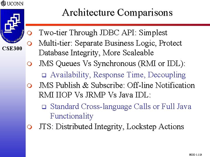 Architecture Comparisons CSE 298 CSE 300 m m m m Two-tier Through JDBC API: Architecture Comparisons CSE 298 CSE 300 m m m m Two-tier Through JDBC API: