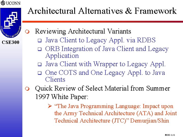 Architectural Alternatives & Framework CSE 298 CSE 300 m Reviewing Architectural Variants q Java Architectural Alternatives & Framework CSE 298 CSE 300 m Reviewing Architectural Variants q Java