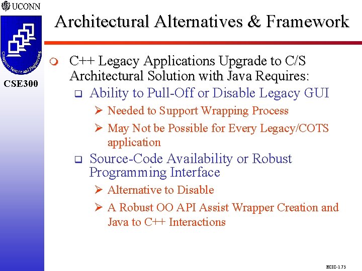 Architectural Alternatives & Framework CSE 298 CSE 300 m CSE 300 C++ Legacy Applications Architectural Alternatives & Framework CSE 298 CSE 300 m CSE 300 C++ Legacy Applications