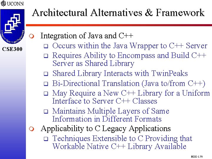 Architectural Alternatives & Framework CSE 298 CSE 300 m Integration of Java and C++ Architectural Alternatives & Framework CSE 298 CSE 300 m Integration of Java and C++