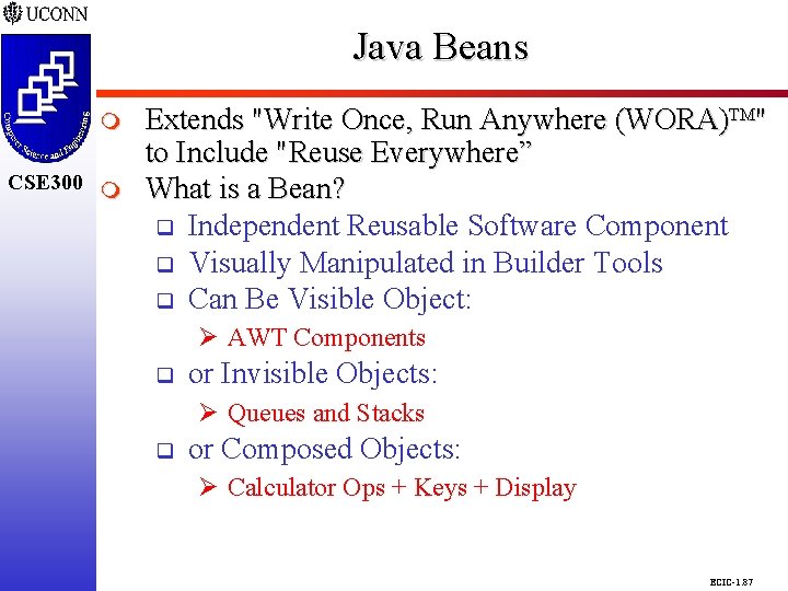 Java Beans CSE 298 CSE 300 m Extends "Write Once, Run Anywhere (WORA)TM" to Java Beans CSE 298 CSE 300 m Extends "Write Once, Run Anywhere (WORA)TM" to