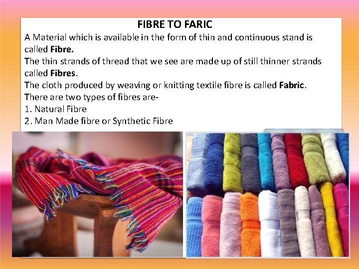 FIBRE TO FARIC A Material which is available in the form of thin and