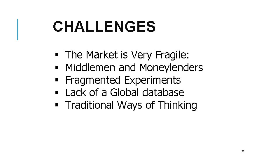 CHALLENGES § § § The Market is Very Fragile: Middlemen and Moneylenders Fragmented Experiments