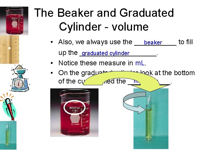 The Beaker and Graduated Cylinder - volume • Also, we always use the ______