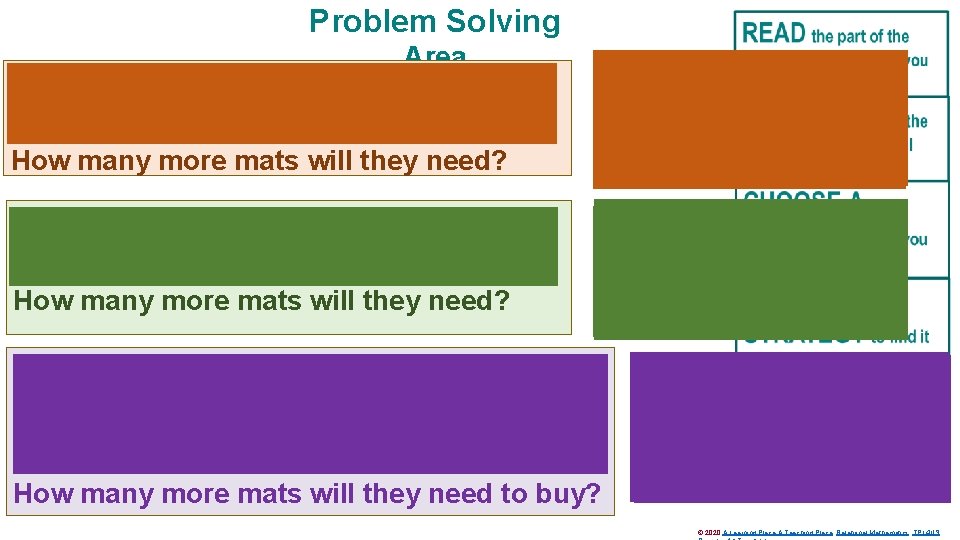 Problem Solving Area The children started to cover the floor with mats. How many