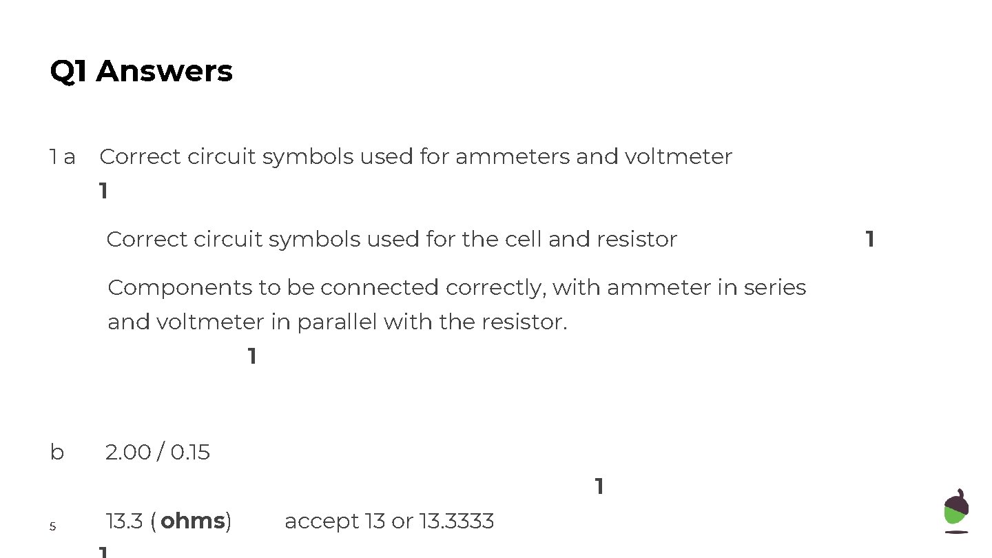 Q 1 Answers 1 a Correct circuit symbols used for ammeters and voltmeter 1
