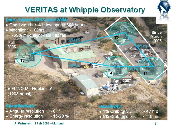 VERITAS at Whipple Observatory Data, October 2007 -June 2008: ● Good weather, 4 -telescopes