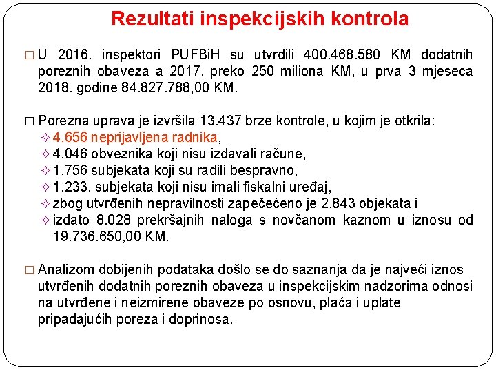 Rezultati inspekcijskih kontrola � U 2016. inspektori PUFBi. H su utvrdili 400. 468. 580