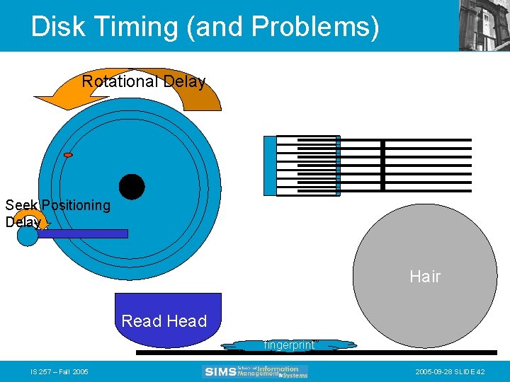 Disk Timing (and Problems) Rotational Delay Seek Positioning Delay Hair Read Head fingerprint IS