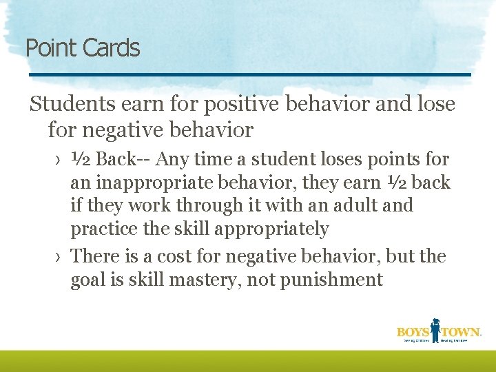 Point Cards Students earn for positive behavior and lose for negative behavior › ½