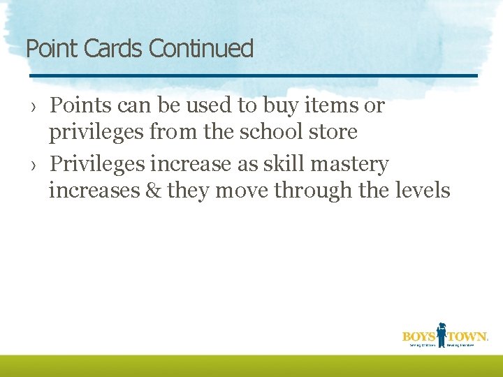 Point Cards Continued › Points can be used to buy items or privileges from