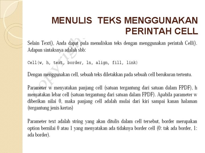 MENULIS TEKS MENGGUNAKAN PERINTAH CELL 