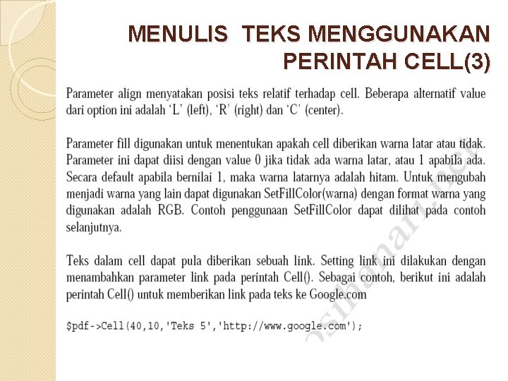 MENULIS TEKS MENGGUNAKAN PERINTAH CELL(3) 