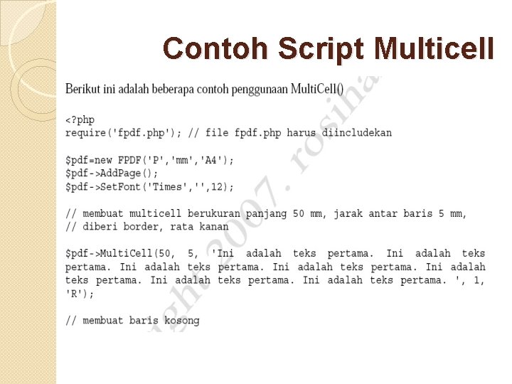 Contoh Script Multicell 