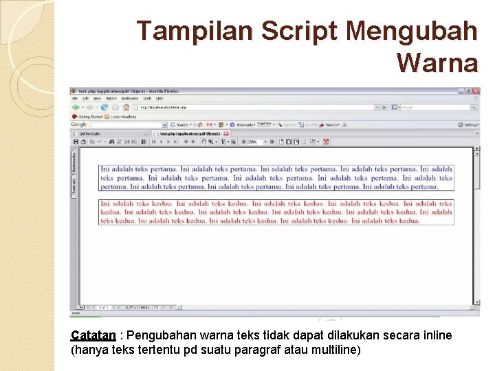 Tampilan Script Mengubah Warna Catatan : Pengubahan warna teks tidak dapat dilakukan secara inline