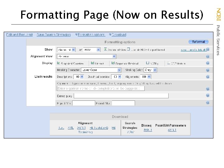 NCBI Public Services Formatting Page (Now on Results) 