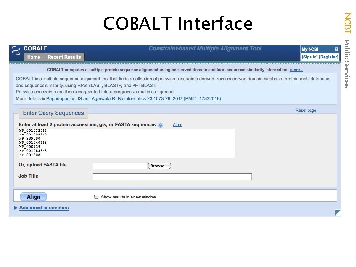 NCBI Public Services COBALT Interface 