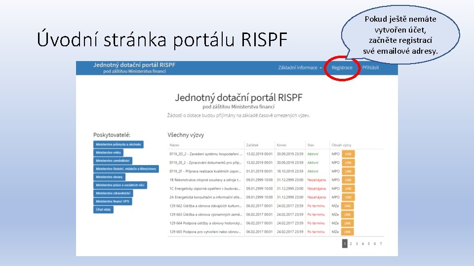 Úvodní stránka portálu RISPF Pokud ještě nemáte vytvořen účet, začněte registrací své emailové adresy.