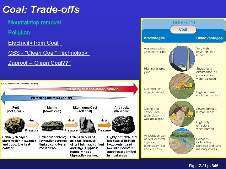 Coal: Trade-offs Mountaintop removal Pollution Electricity from Coal * CBS - “Clean Coal” Technology”