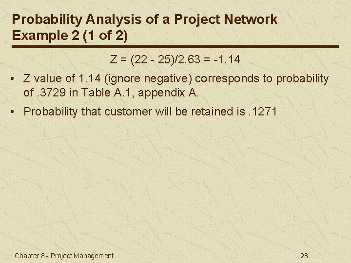 Probability Analysis of a Project Network Example 2 (1 of 2) Z = (22