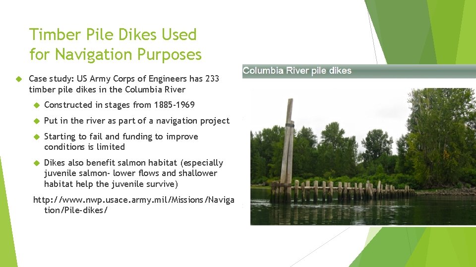 Timber Pile Dikes Used for Navigation Purposes Case study: US Army Corps of Engineers
