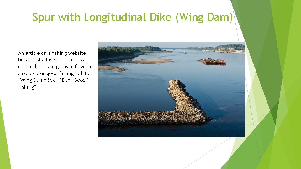 Spur with Longitudinal Dike (Wing Dam) An article on a fishing website broadcasts this