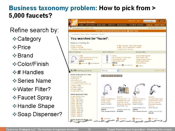 Business taxonomy problem: How to pick from > 5, 000 faucets? Refine search by: