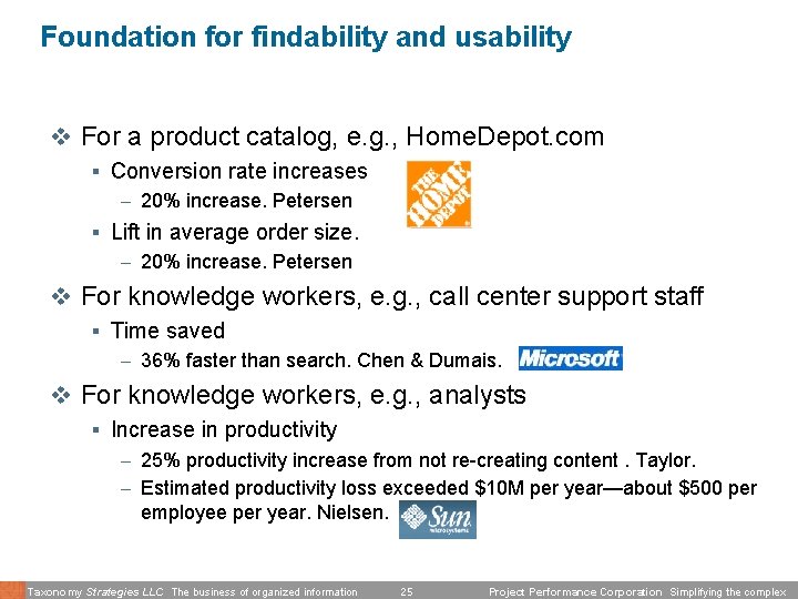 Foundation for findability and usability v For a product catalog, e. g. , Home.