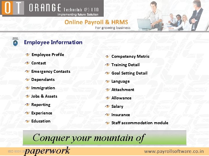 Employee Information Employee Profile Competency Metric Contact Training Detail Emergency Contacts Goal Setting Detail