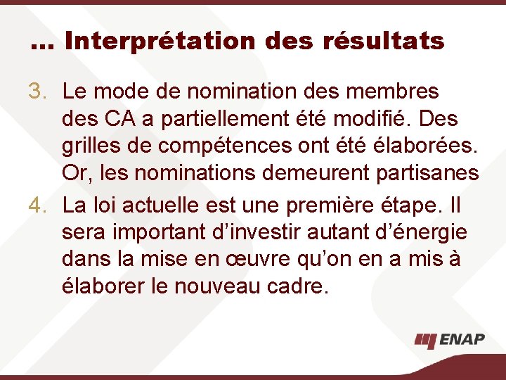 … Interprétation des résultats 3. Le mode de nomination des membres des CA a