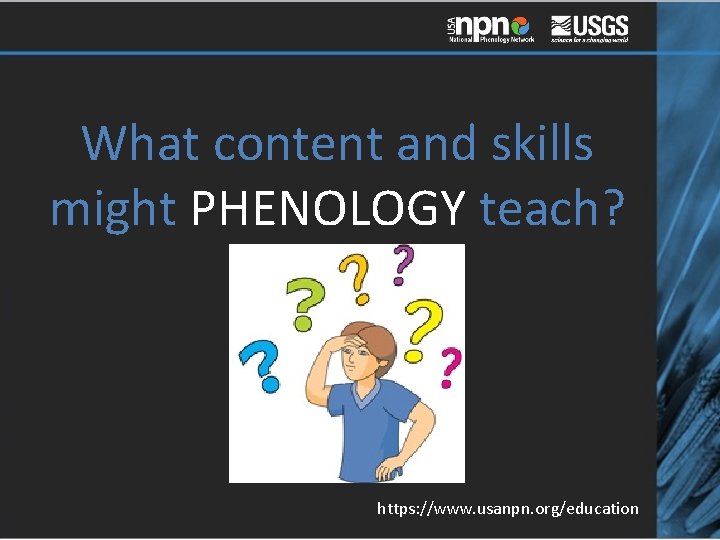 What content and skills might PHENOLOGY teach? https: //www. usanpn. org/education 