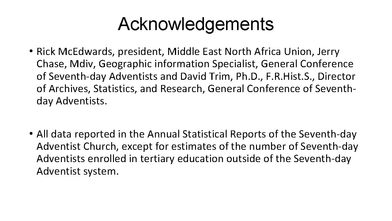 Acknowledgements • Rick Mc. Edwards, president, Middle East North Africa Union, Jerry Chase, Mdiv,