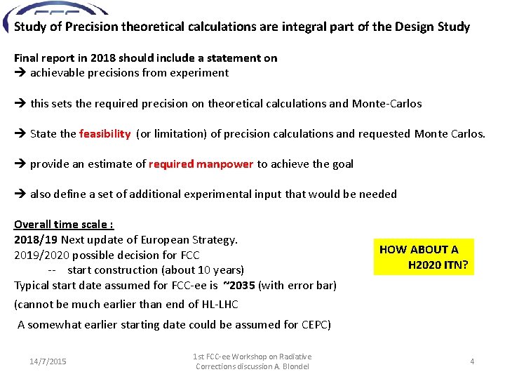 Study of Precision theoretical calculations are integral part of the Design Study Final report