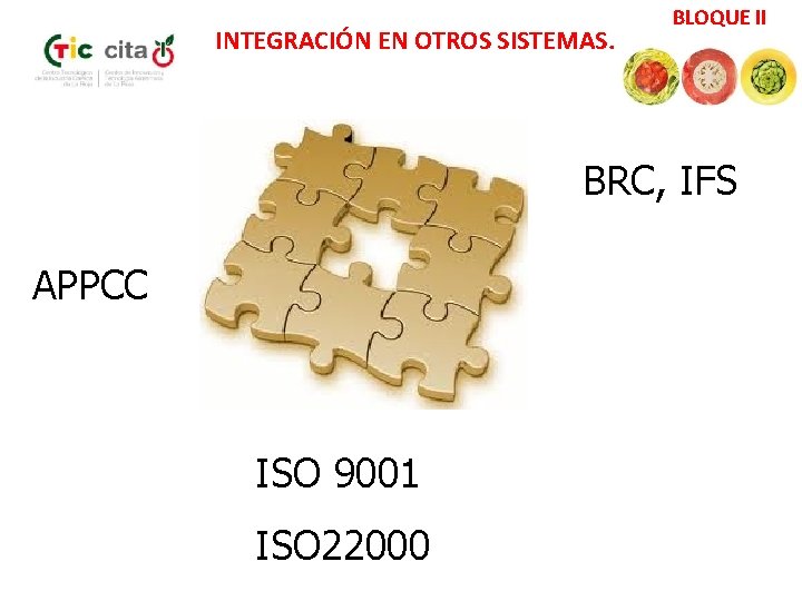 INTEGRACIÓN EN OTROS SISTEMAS. BLOQUE II BRC, IFS APPCC ISO 9001 ISO 22000 