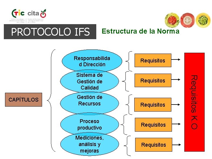 PROTOCOLO IFS Estructura de la Norma Responsabilida d Dirección CAPÍTULOS Gestión de Recursos Requisitos