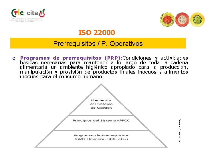 ISO 22000 Prerrequisitos / P. Operativos ¡ Programas de prerrequisitos (PRP): Condiciones y actividades