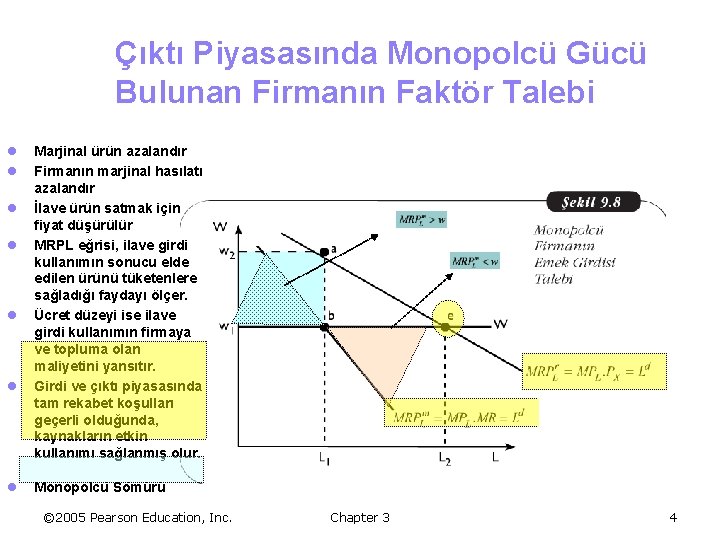 Çıktı Piyasasında Monopolcü Gücü Bulunan Firmanın Faktör Talebi l l l l Marjinal ürün