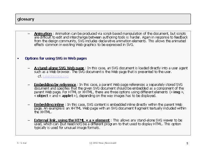 glossary – • Animation : Animation can be produced via script-based manipulation of the