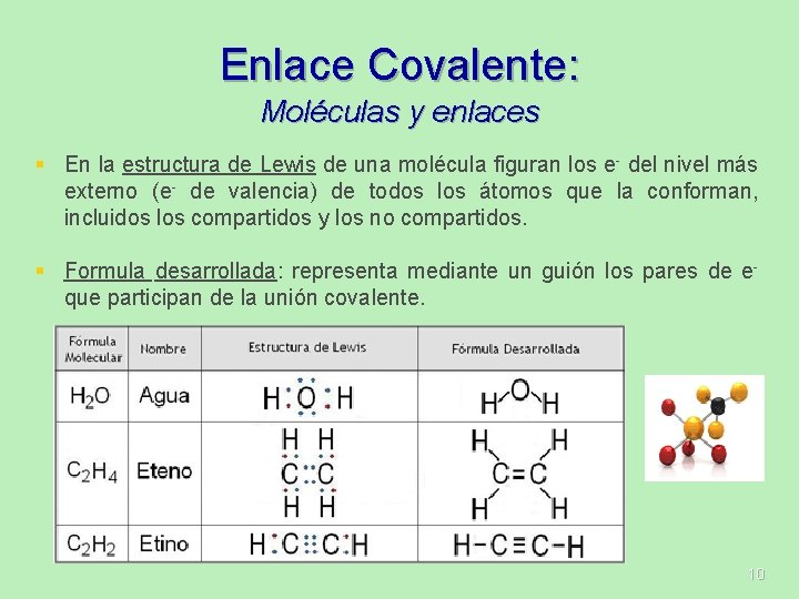 Enlace Covalente: Moléculas y enlaces § En la estructura de Lewis de una molécula Enlace Covalente: Moléculas y enlaces § En la estructura de Lewis de una molécula