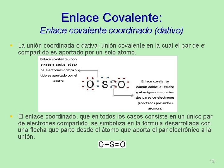 Enlace Covalente: Enlace covalente coordinado (dativo) § La unión coordinada o dativa: unión covalente Enlace Covalente: Enlace covalente coordinado (dativo) § La unión coordinada o dativa: unión covalente