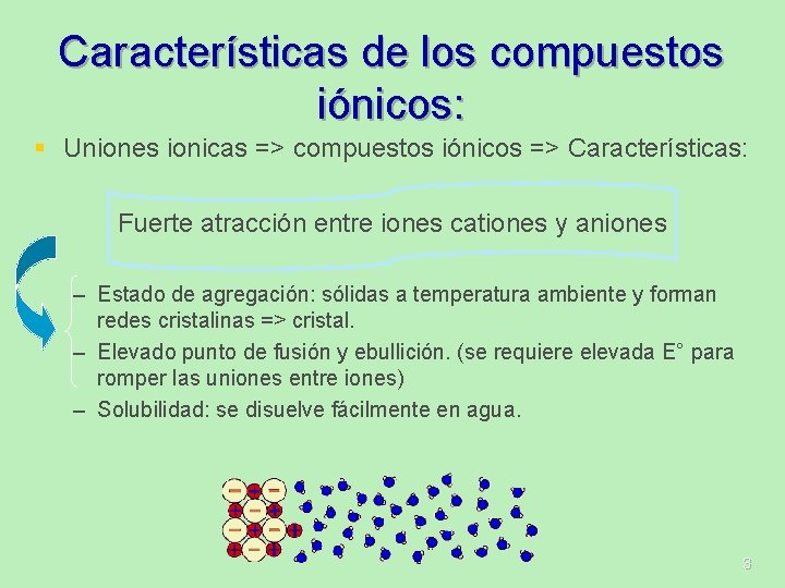 Características de los compuestos iónicos: § Uniones ionicas => compuestos iónicos => Características: Fuerte Características de los compuestos iónicos: § Uniones ionicas => compuestos iónicos => Características: Fuerte