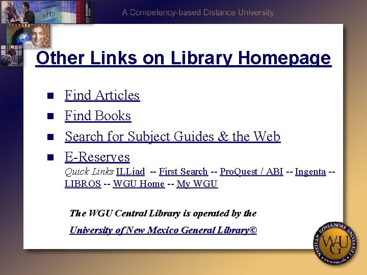 Other Links on Library Homepage n n Find Articles Find Books Search for Subject