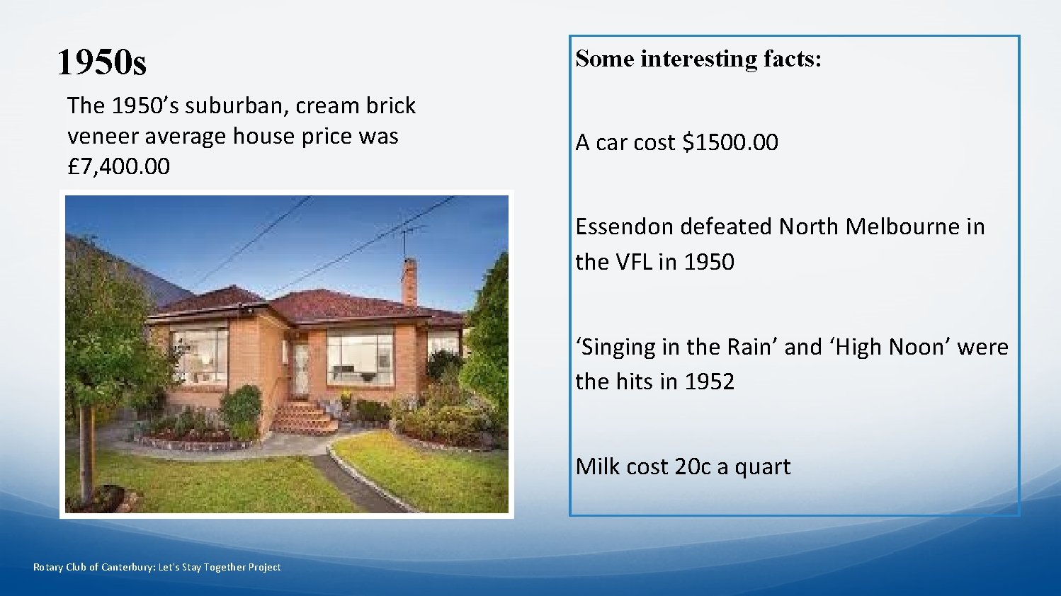 1950 s The 1950’s suburban, cream brick veneer average house price was £ 7,