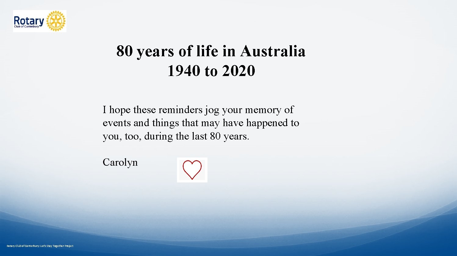 80 years of life in Australia 1940 to 2020 I hope these reminders jog