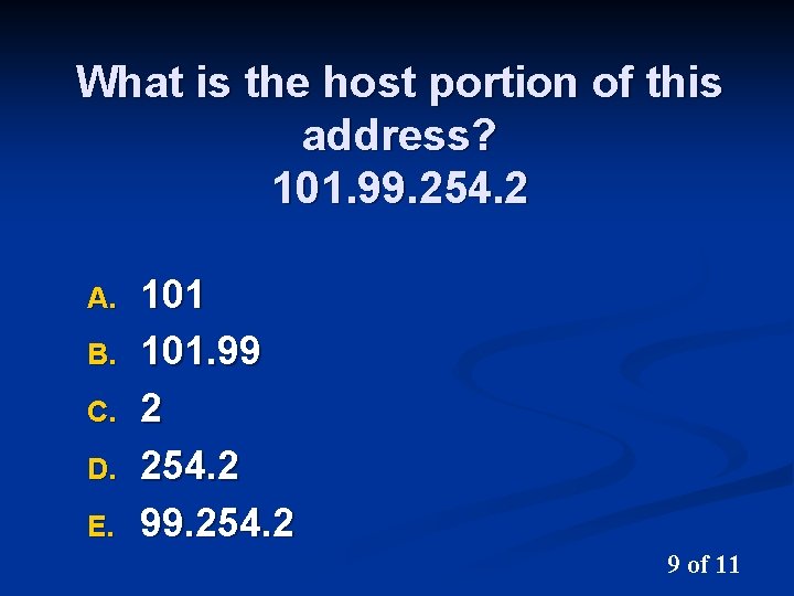 What is the host portion of this address? 101. 99. 254. 2 A. B.