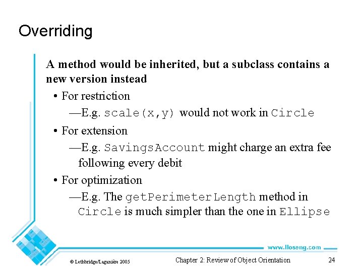 Overriding A method would be inherited, but a subclass contains a new version instead Overriding A method would be inherited, but a subclass contains a new version instead