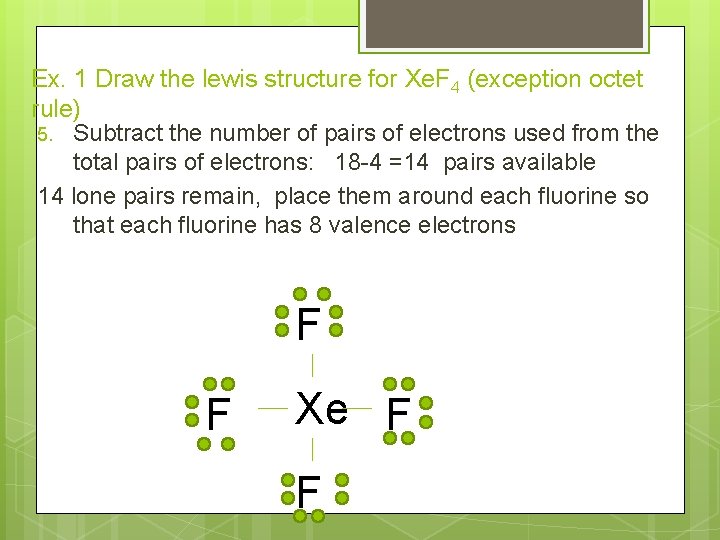 Ex. 1 Draw the lewis structure for Xe. F 4 (exception octet rule) 5.