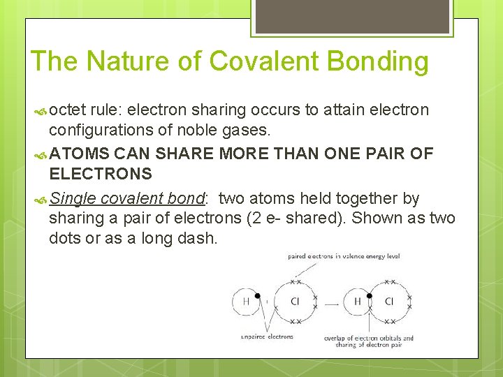 The Nature of Covalent Bonding octet rule: electron sharing occurs to attain electron configurations