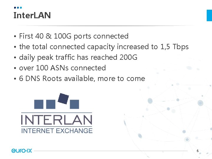 Inter. LAN • • • First 40 & 100 G ports connected the total